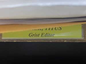 A close up of the words "Grist Editor" labelling a mail box at the University of Tennessee.